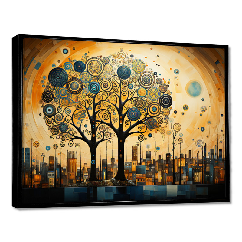 Art nouveau en spirale arbre Pittoresque Town II - arbre, impression d'art mural, H 12 po x l 20 po