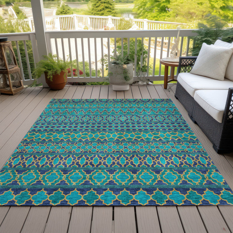 Tapis marocain en polyester tissé à la machine avec envers antidérapant Juli , Rectangle 5 pi x 7 pi 6 po
