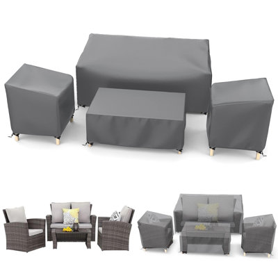 Outdoor Waterproof Patio Furniture Covers 4-Piece Set For Chairs 32In, Loveseat 56In, Coffee Table 45In, Heavy Duty 600D, by Latitude Run