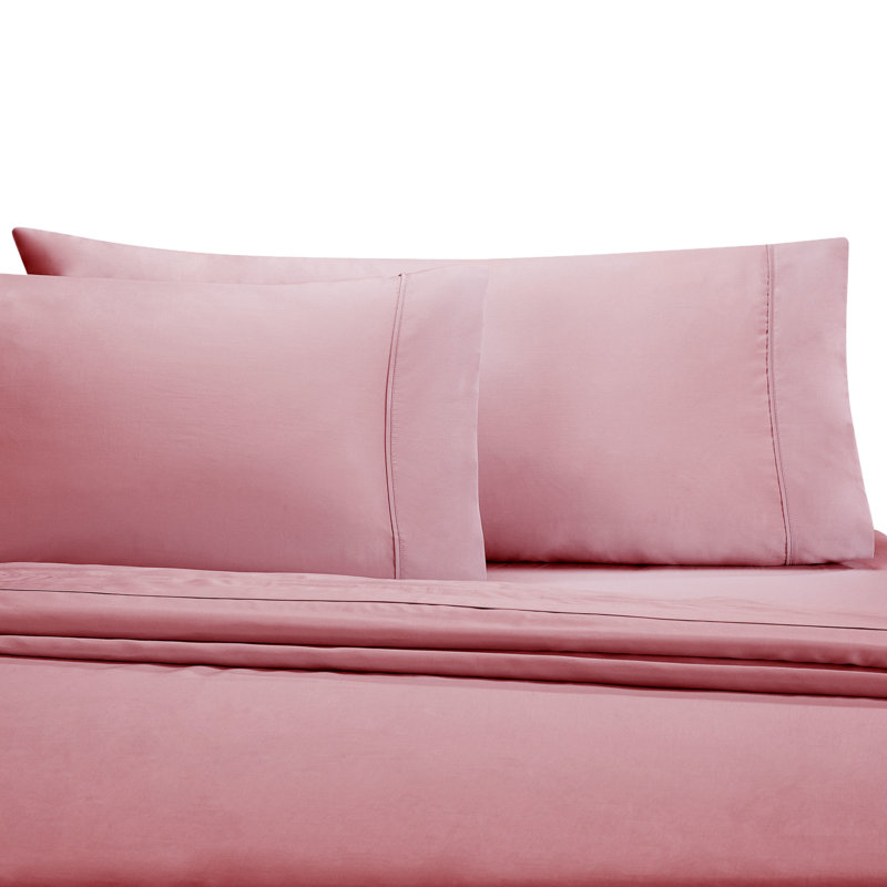 Cotton Blend Sheet Set, King Sheet Set + 1 Fitted Sheet + 4 Pillowcases, Mauve Glow