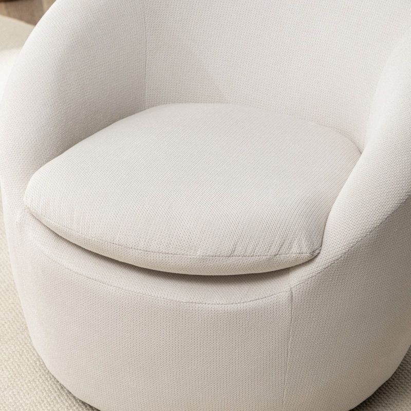 Modern Barrel Chair 360° Swivel Chair Sofa Chair Upholstered Chair Reading Chair Comfy Chair, White Polyester