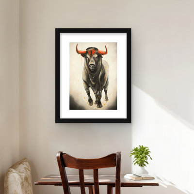 Fierce Bull - Brown Framed Matted Print for Home Decor