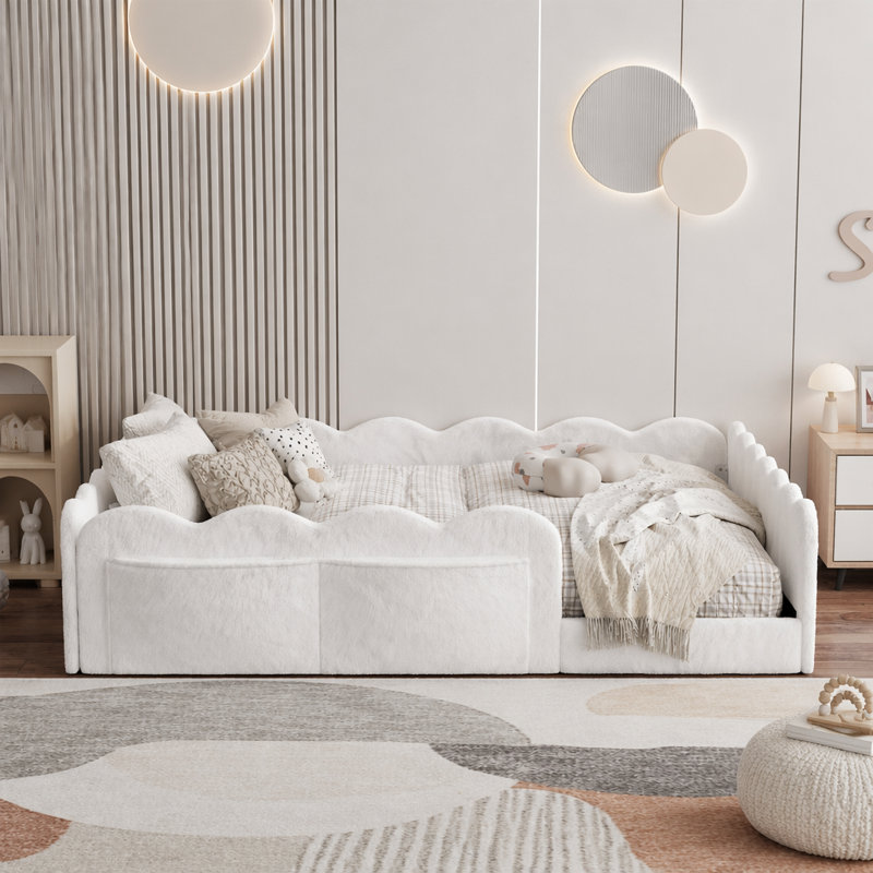 Lit de plancher rembourré, Lit double, Blanc