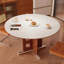 Plaque de roche blanc brun Pieds de table en bois de cire blanc Base de table en acier inoxydable-1388415982