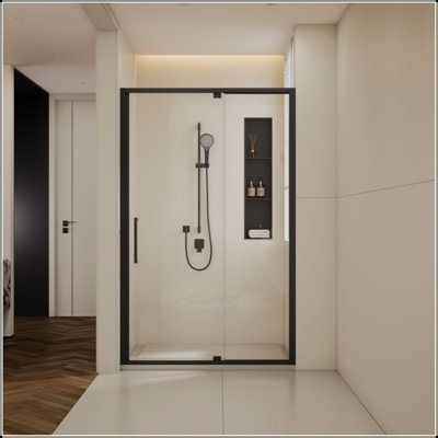 Scalable Adjustable Frame Shower Door With 1/4"(6Mm) Clear SGCC Tempered Glass,Transparent Safety Film For Glass,Aluminium Alloy,Reversible Installation
