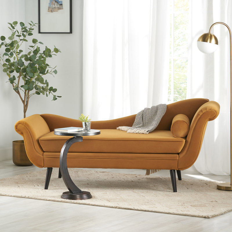 Chaise longue simple en velours jaune foncé de 67,57 po x 28,39 po, pour les dimensions d'espace de vie, mise à niveau de l'entrée