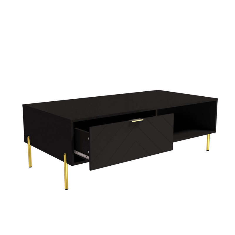 Table basse Mid-Century moderne avec tiroirs doubles (noir), Noir