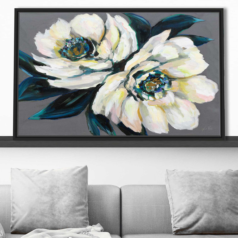 Pivoines - Peinture, Cadre flottant noir, H 39,5 po x l 63,5 po x P 2 po