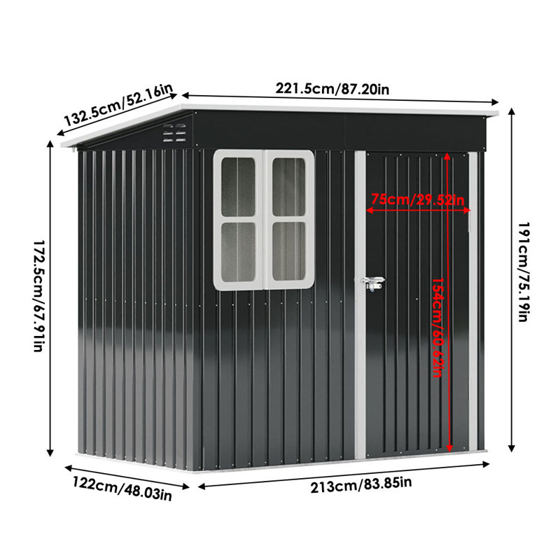 Living and Home 7 ft. W x 4 ft. D Zinc Steel Garage Shed