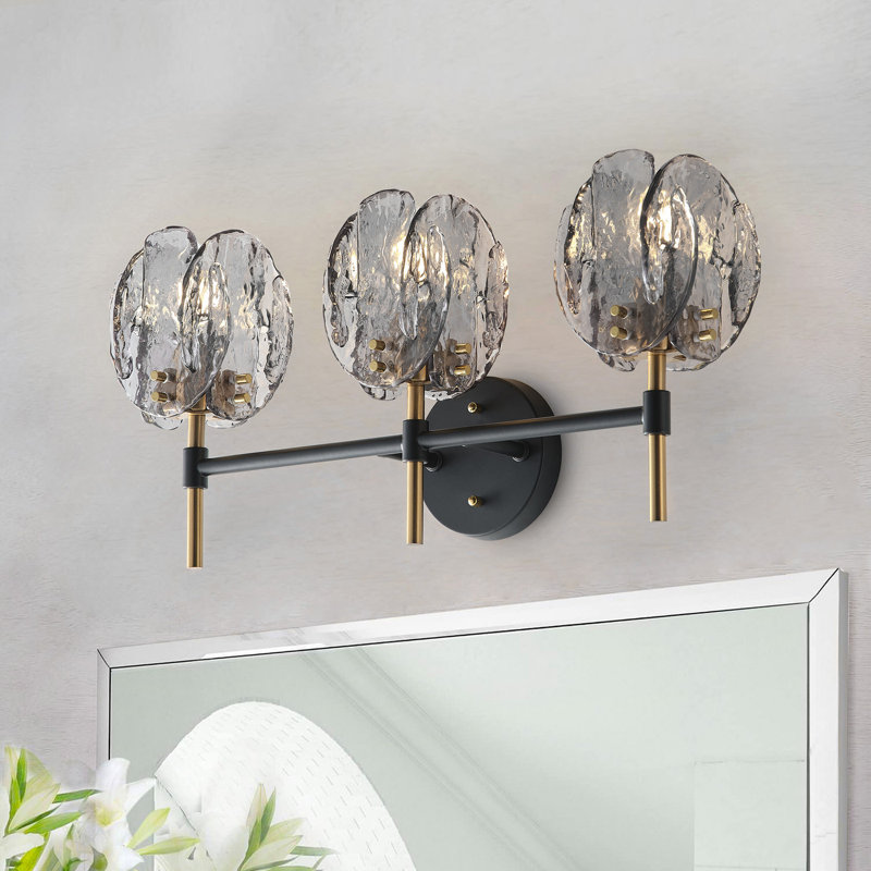 3-Bulb E12 Modern Wall Light, Black Metal and Gray Glass, Dimmable, UL Certified Indoor Sconce