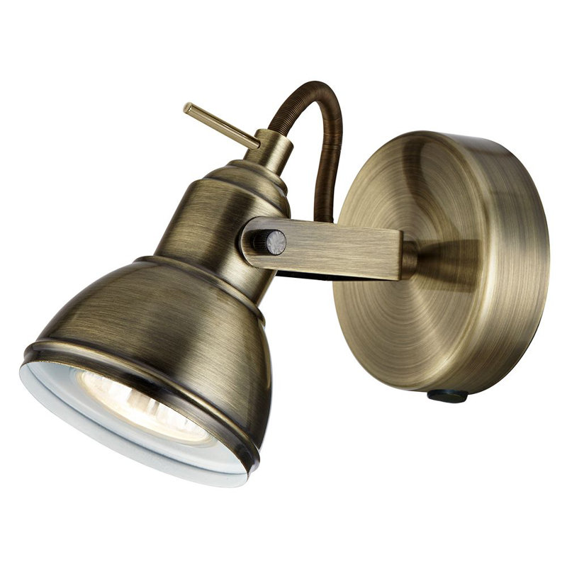 Lentz Unique Industrial Designed Switched Wall Spot Light, Antique Brass