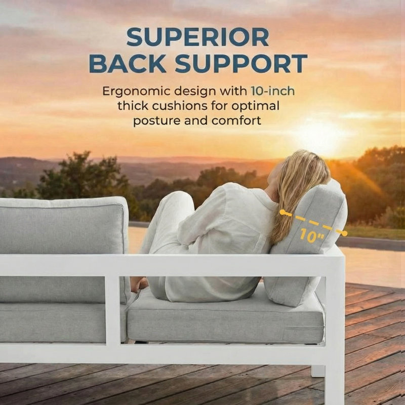 Brandtley Aluminum Patio Sofa, White Performance Basketweave