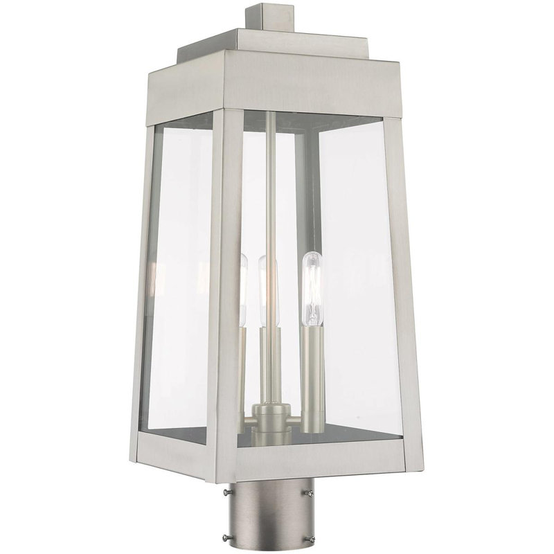 3-Light Post-Top Lantern Pendant with Seeded Glass Shade, 20.38" H x 8.25" W x 8.25" D, Brushed Nickel