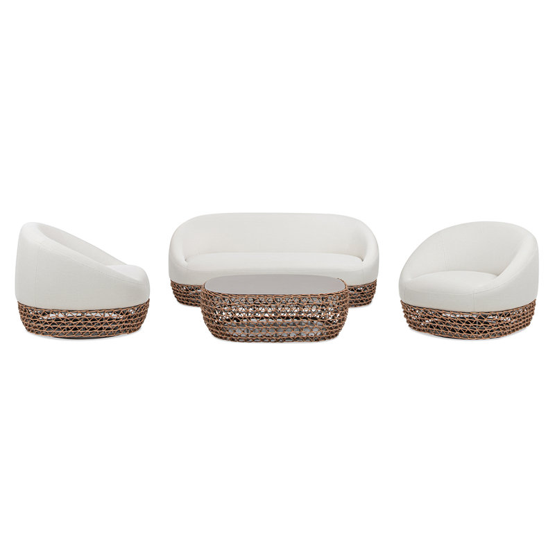 Willow 4Pc Upholstered Woven Patio Deep Seating Conversation Set
