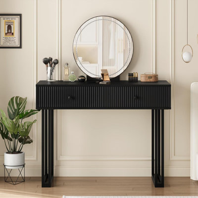 49.2” Vanity Desk with Mirror and Lights, Makeup Vanity with 3 Color Lights & Adjustable Brightness, Bedroom Table with 2 Drawers by Wrought Studio