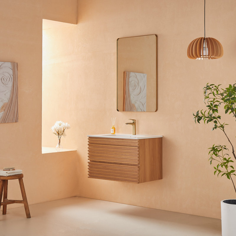 Meuble-lavabo simple flottant mural avec lavabo en céramique Lucian