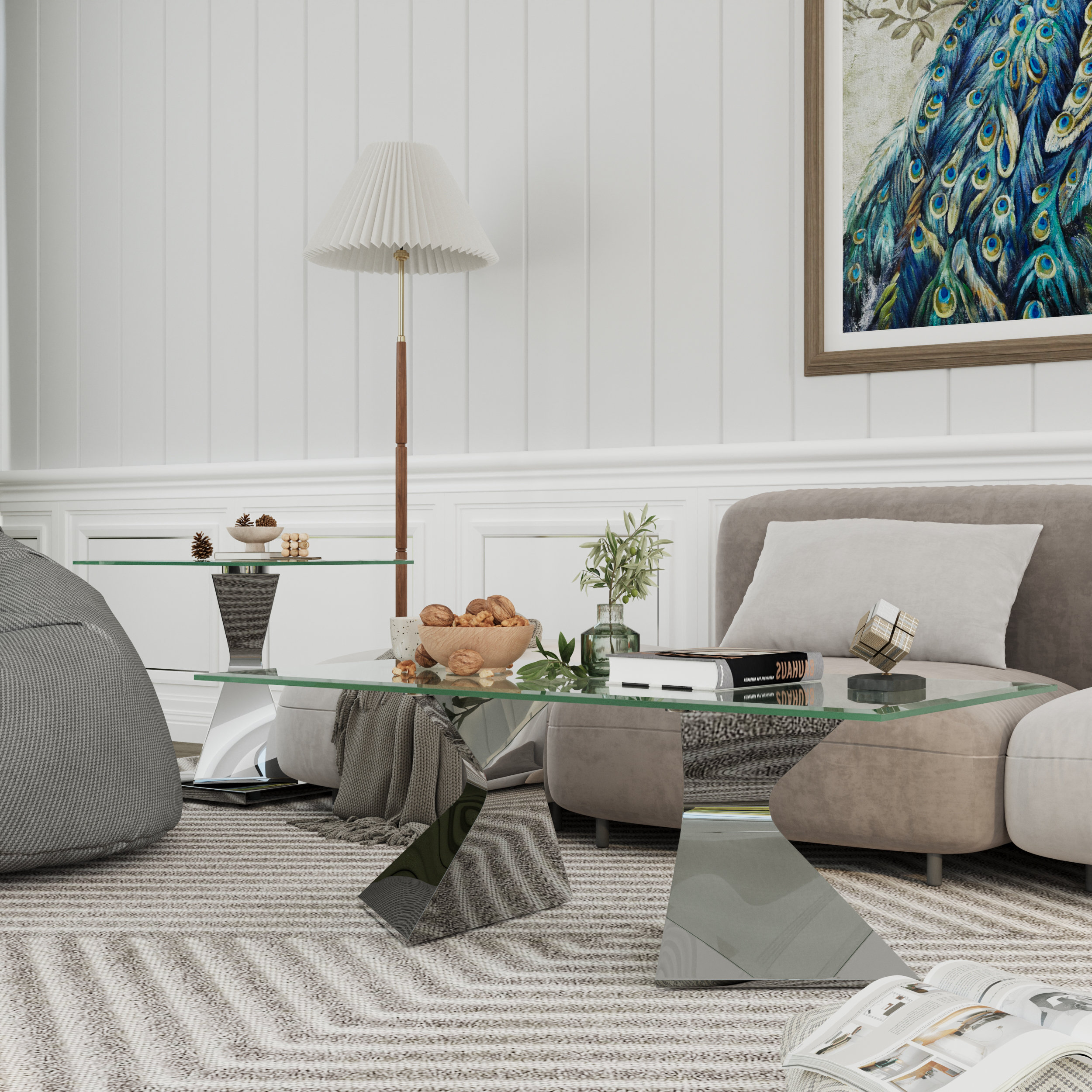 Everly Quinn 48 Inch Clear Tempered Glass And Gold Coffee Table ...