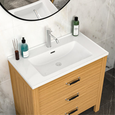 White Rectangular Single Vanity Sink 35" X 20", 1 Faucet Hole, Overflow, Stain Ceramic, Low Water Absorption, Acid , Practical Design 35 Inches By 20 Top Sink, With Hole And High-Temperature Smooth