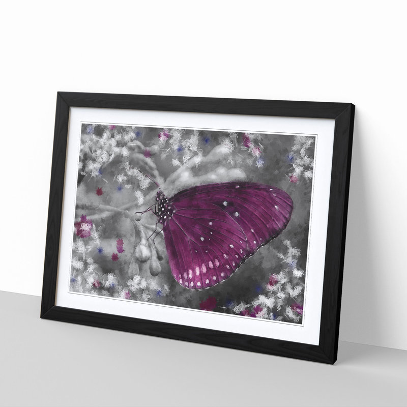Butterfly Upon A Flower Painting - Single Picture Frame Print on MDF, 45cm H x 33cm W x 2cm D, Black