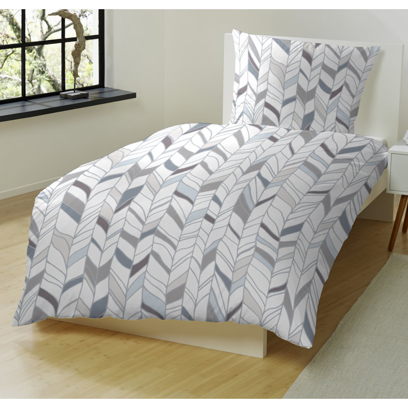 Katherine Organic Jersey Reversible Duvet Cover Set, 155 x 220cm - x1 80 x 80cm pillow cover, Cream/Pink