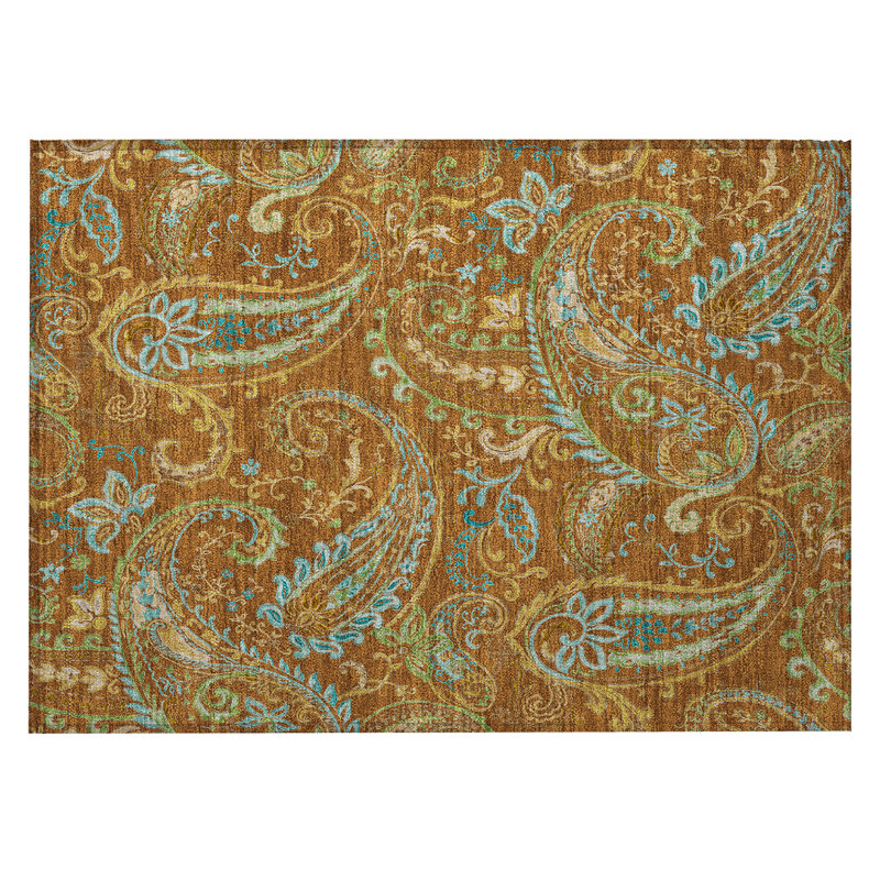 Tapis extérieur antidérapant lavable à motif cachemire orange 2 pi x 3 pi