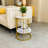 White Stone Side End Table 2-Tier Round Bedside Table With Storage Shelf