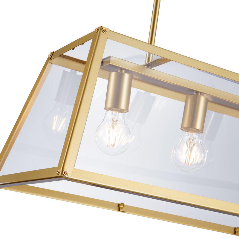 Luminaire suspendu rectangulaire à 4 lumières pour îlot de cuisine Jissell, Or
