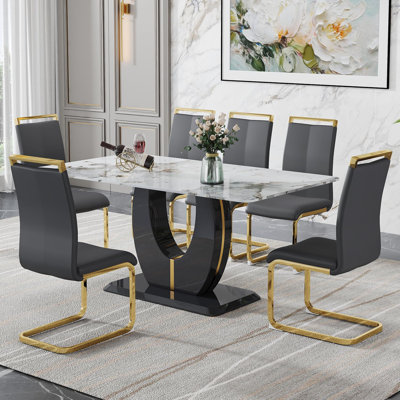 71" Dining Table Set With Faux Leather Chairs – Modern Dining Room Table With Chairs