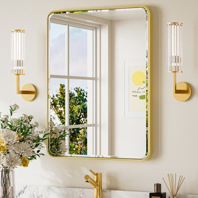 Miroir de salle de bain biseauté avec cadre en aluminium, miroir décoratif mural, verre trempé
