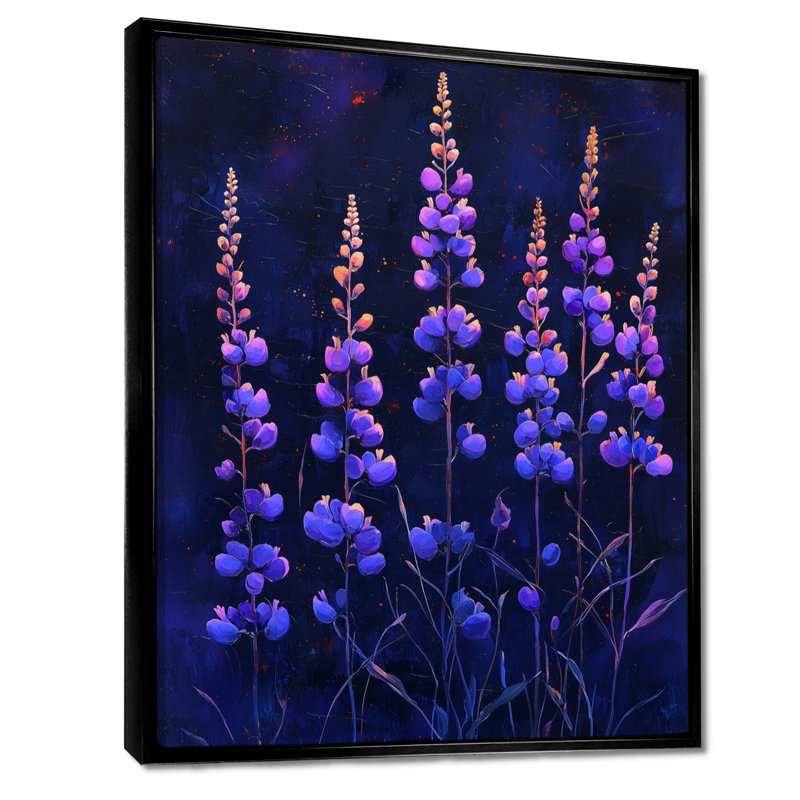 Art sur toile, fleurs sauvages mauves, H 20 po x l 12 po, Reproduction avec cadre flottant, Noir
