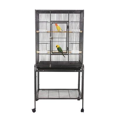 53-Inch Big Bird Cage, Wrought Iron Bird Cage with Removable Wheels & Brakes, Large Bird Flight Cage for Medium Parrots, Standing Design with Slide-Out Tray and Easy-Clean Panels