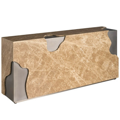Modern Mirage 72" Wide Light Emperador Stone Top Antique Nickel Metal Finish Console Table