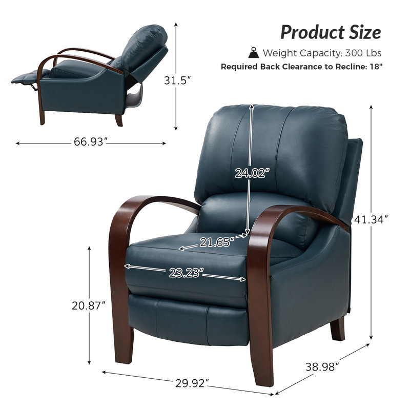 Hardge 29.92" Wide Genuine Leather Manual Standard Recliner, Turquoise Genuine Leather