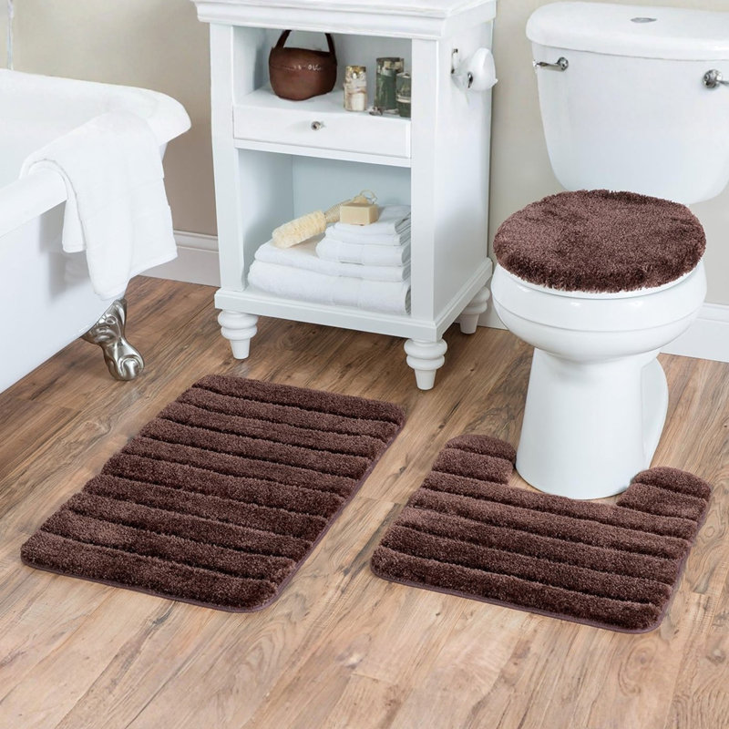 Fontelusso 3-piece Bath Rug Set – Soft Polyester Mats, Slip-resistant, Machine Washable - Brown