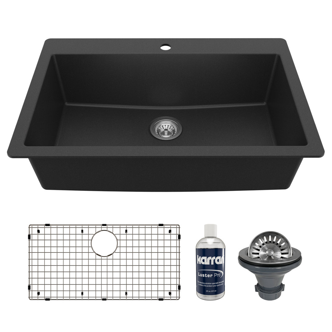 Karran Quartz 33'' X 22'' Large Single Bowl Drop-in Kitchen Sink With Bottom Grid and Strainer Karran 