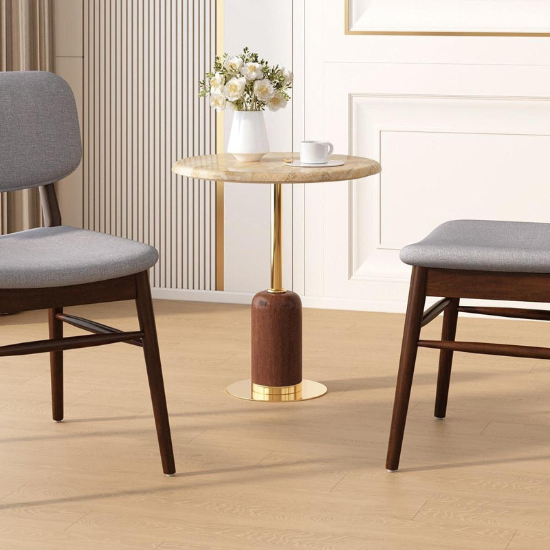 Ensemble de 2 chaises de salle à manger rembourrées Mid-Century avec structure en bois d'hévéa, Gris clair, Noyer