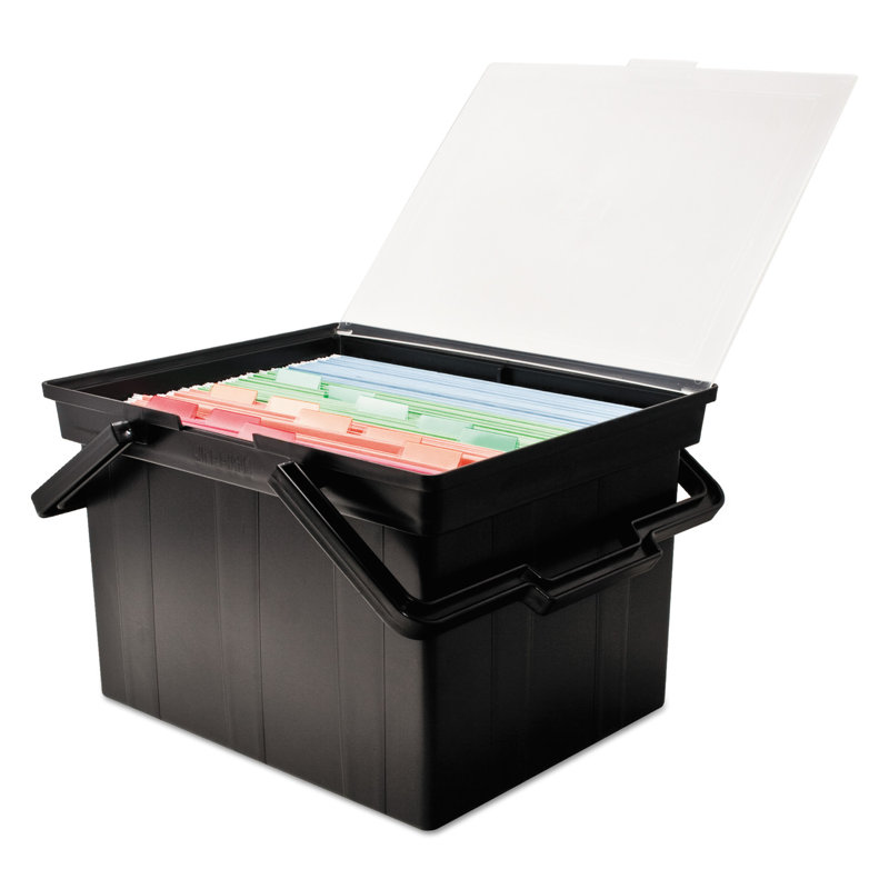 Black Portable Plastic File Box with Hinged Lid and Handles