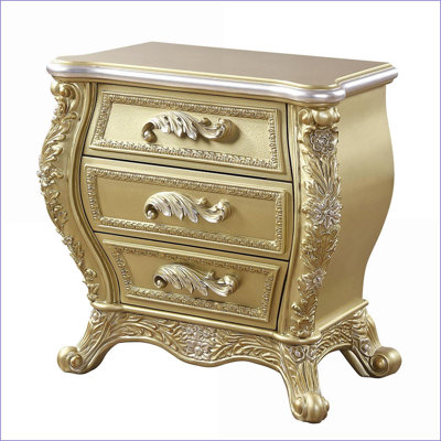Table de chevet dorée à 3 tiroirs Modern Glam