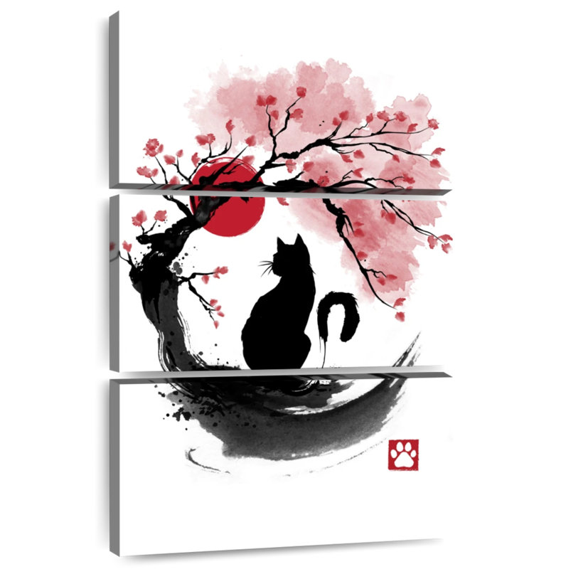 Brampt Sakura Cat Sumi-E, 38" H x 24" W