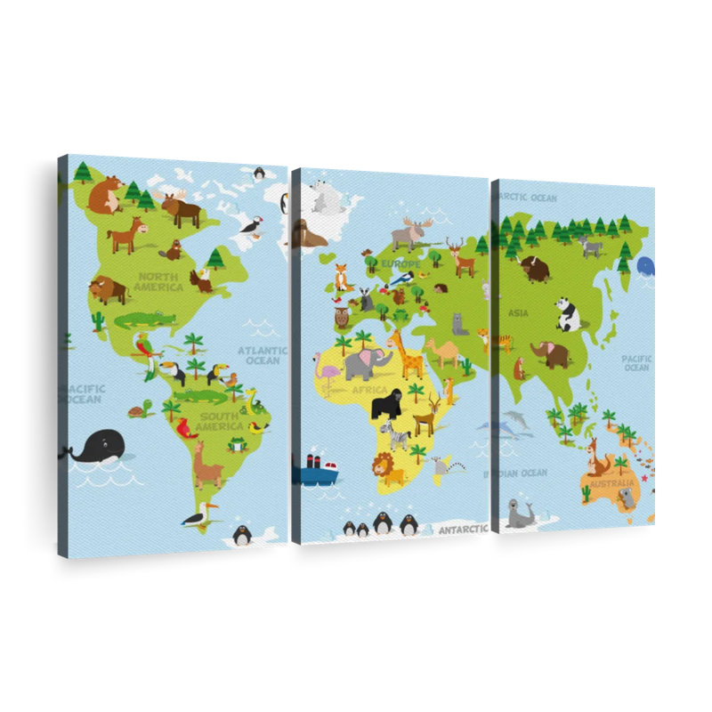 «World Map For Kids» sur, H 42 po x l 65 po x P 1,25 po