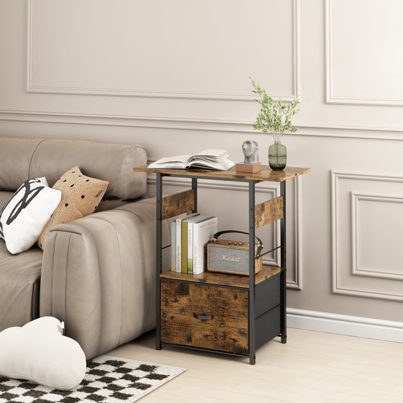 Table de chevet pour table de bout avec 1 tiroir et tablette ouverte en bois, brun