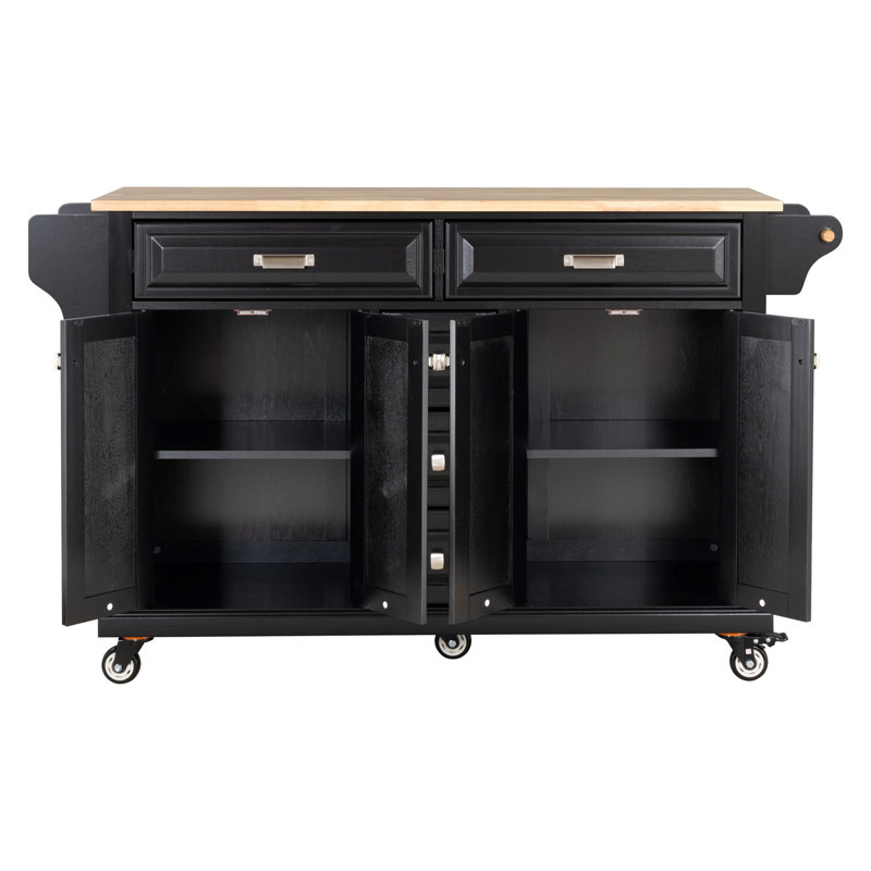 Kitchen Island With Rubber Wood Countertop, Black