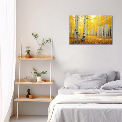 Forêt de bouleaux, art mural automne, bouleau doré encadré scène d'hiver, impressions sur toile, photos prêtes à être accrochées pour bureau personnel, décoration murale, 18 po x 24 po