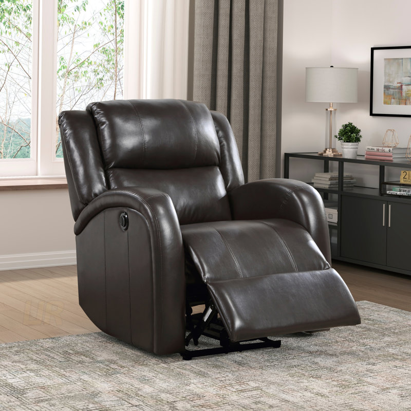 Fauteuil inclinable électrique moderne avec revêtement en similicuir, assise moelleuse et structure en bois massif pour un confort ultime
