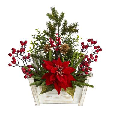 The Holiday Aisle Mixed Floral Arrangement, Red