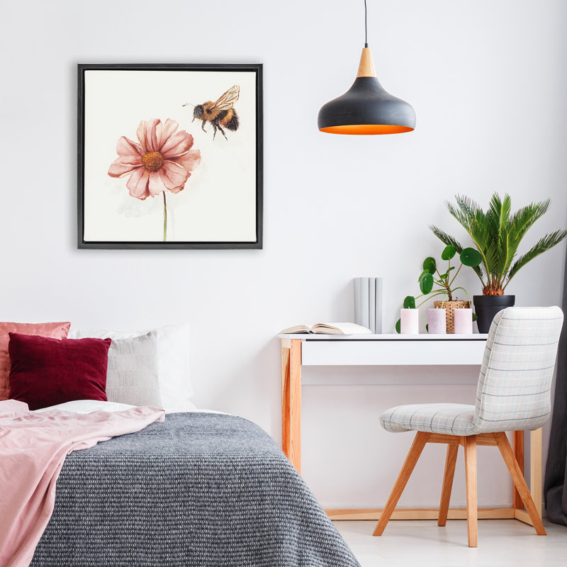 Cadre flottant Spring Pollination Bee, design par Cady, Cadre flottant noir de jais, H 18 po x l 18 po