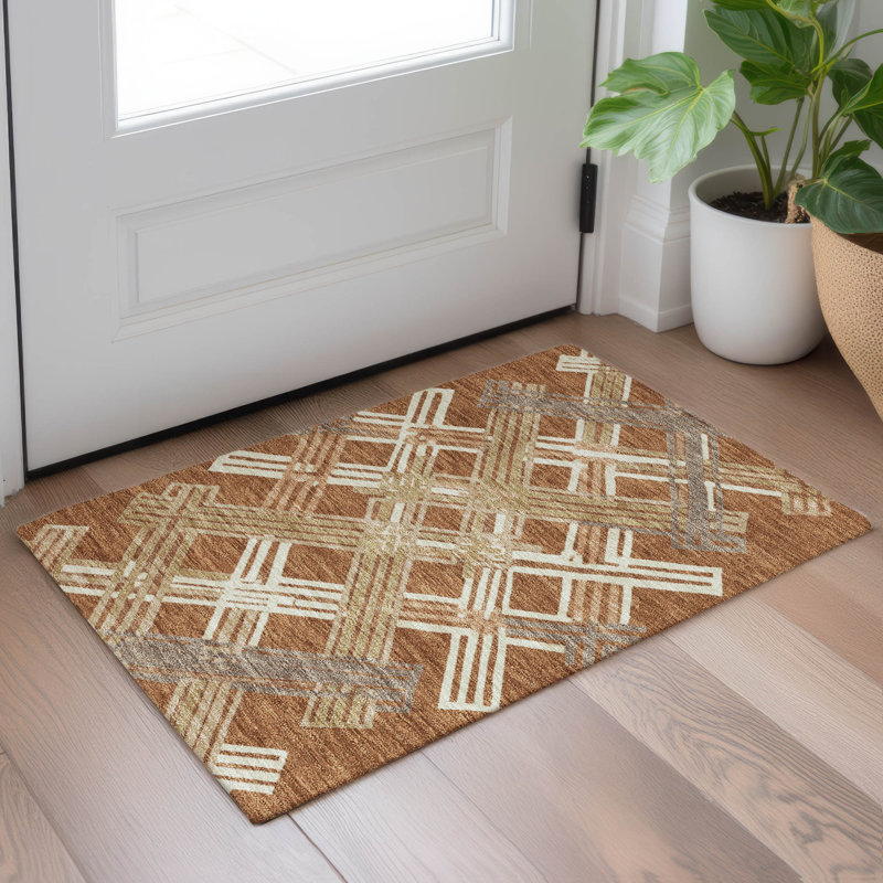 Machine Washable Indoor/Outdoor Chantille ACN2452 Geometric Rug, 1'8" x 2'6", Paprika