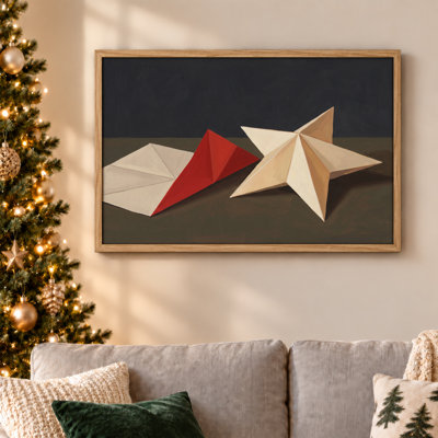 Trois formes de papier géométriques sur fond sombre, art mural de Noël