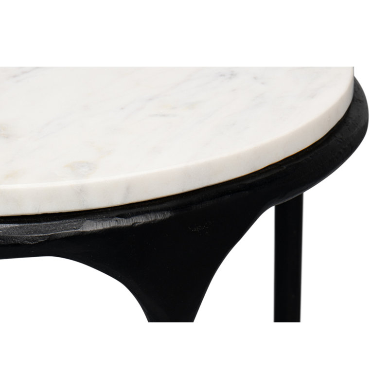 Round Marble Top Black Metal End Table