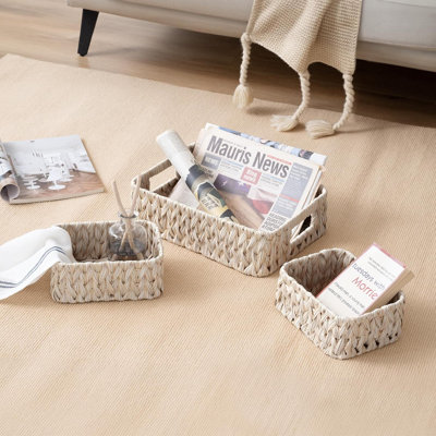 3 Pack Wicker Storage Baskets: Shelf & Vanity Organizing